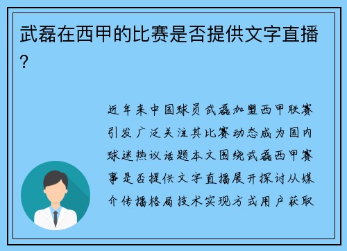 武磊在西甲的比赛是否提供文字直播？
